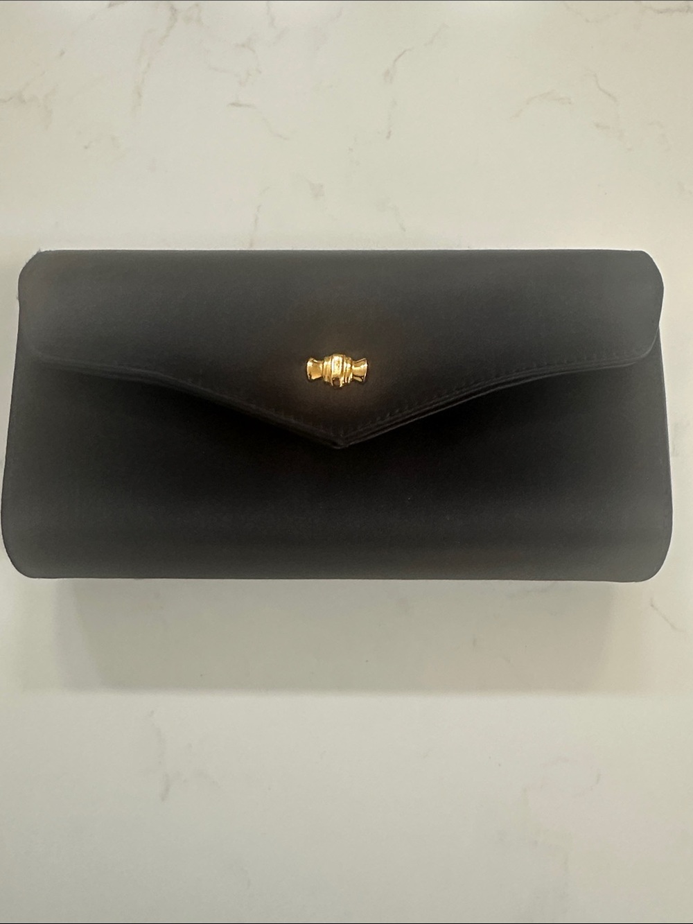 Tiffany & Co classic  Black Satin Envelope Clutch with Gold Accent